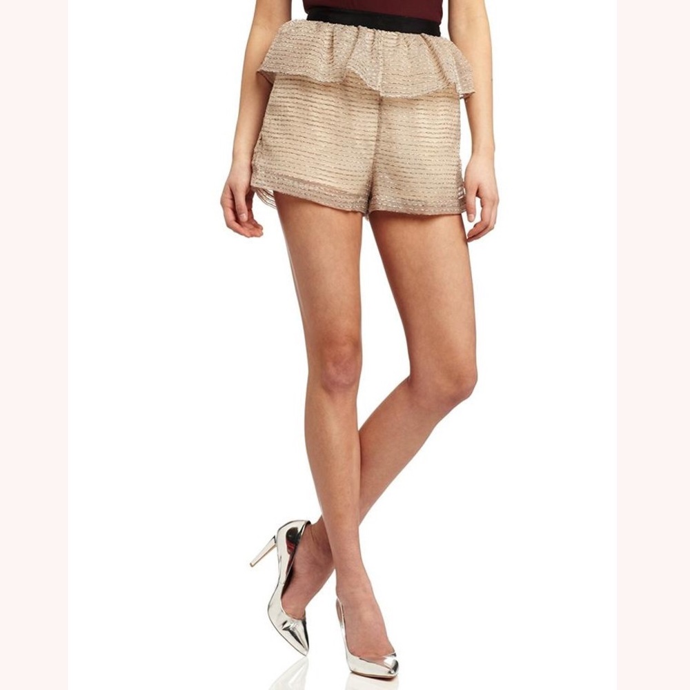 🆕 BCBGeneration Beige Metallic Peplum Shorts 6